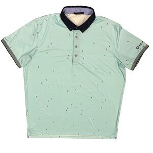 Greyson Golf Shirt Ski Man Pattern Baby Blue Stretch Polo XL